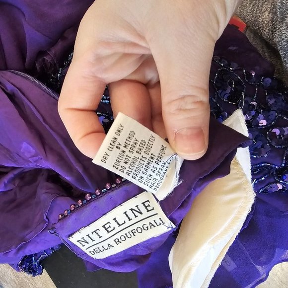 Vintage 80s Purple Silk Beaded Cocktail Dress Longsleeve - Picture 9 of 12